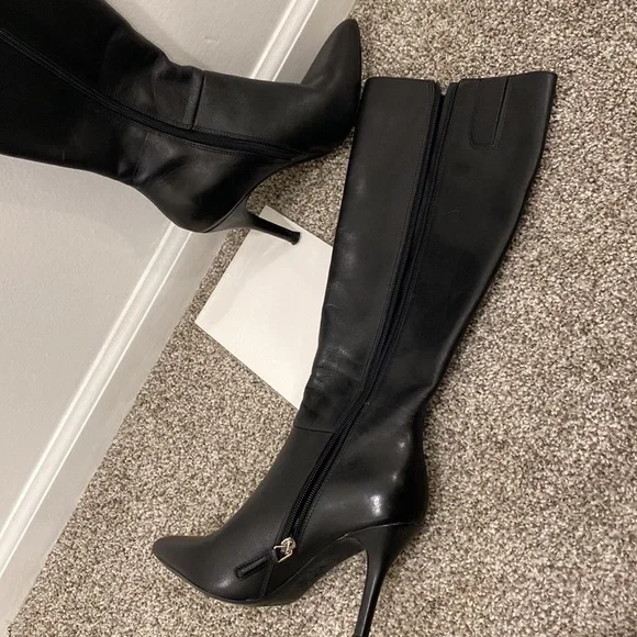 Nine West: Black Knee High Heeled Boots - Picture 6 of 15